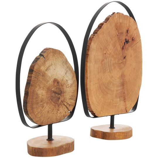 Brown Wood Abstract Slab Sculpture Set